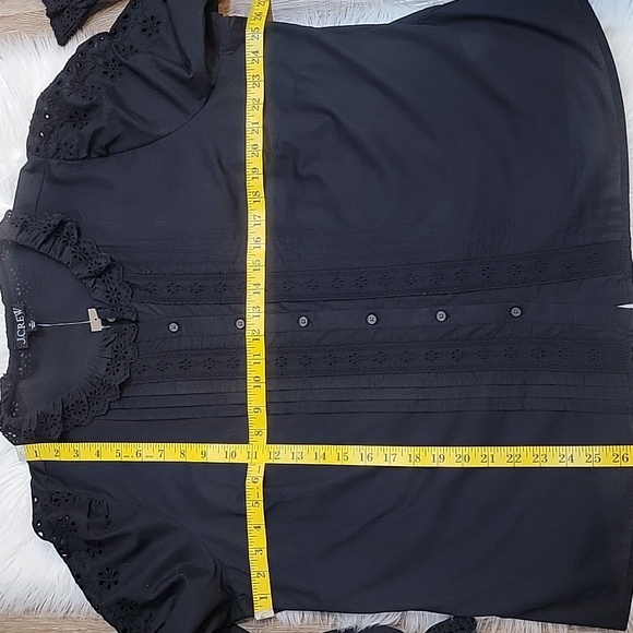 J. Crew Black Eyelet Lace-Trim Button Front Blouse - Picture 12 of 12